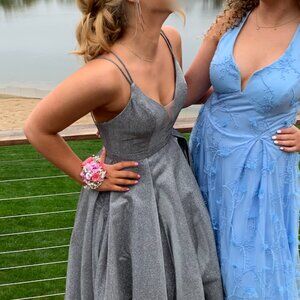 Dripping Diamonds Silver Ball Gown Size 4 Prom Dress